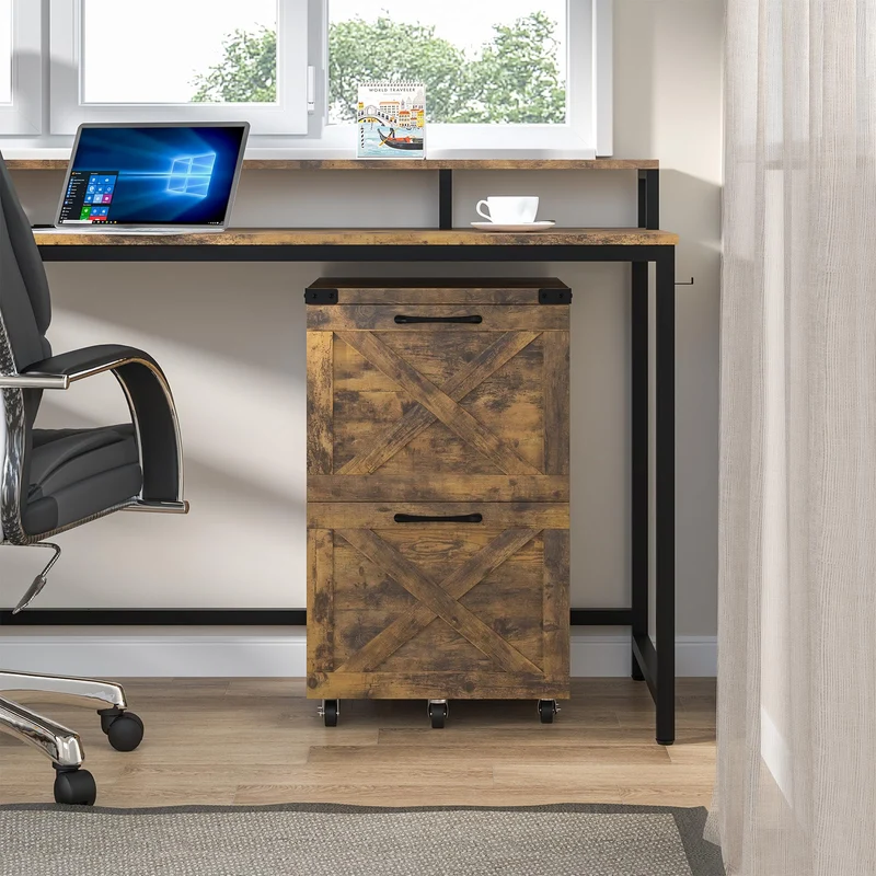 BonVache Rollcontainer Aktenschrank, Mobiler Büroschrank mit 2 Schubladen