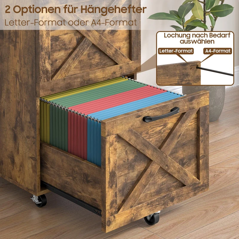 BonVache Rollcontainer Aktenschrank, Mobiler Büroschrank mit 2 Schubladen