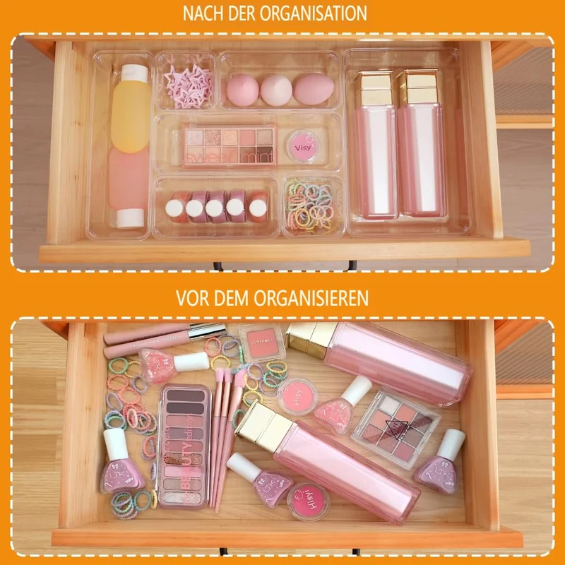 Schubladen Organizer, 25 Stück in 4 Größen, Kunststoff, Schminktisch und Make-up Organizer, Ordnungssystem (Transparent)