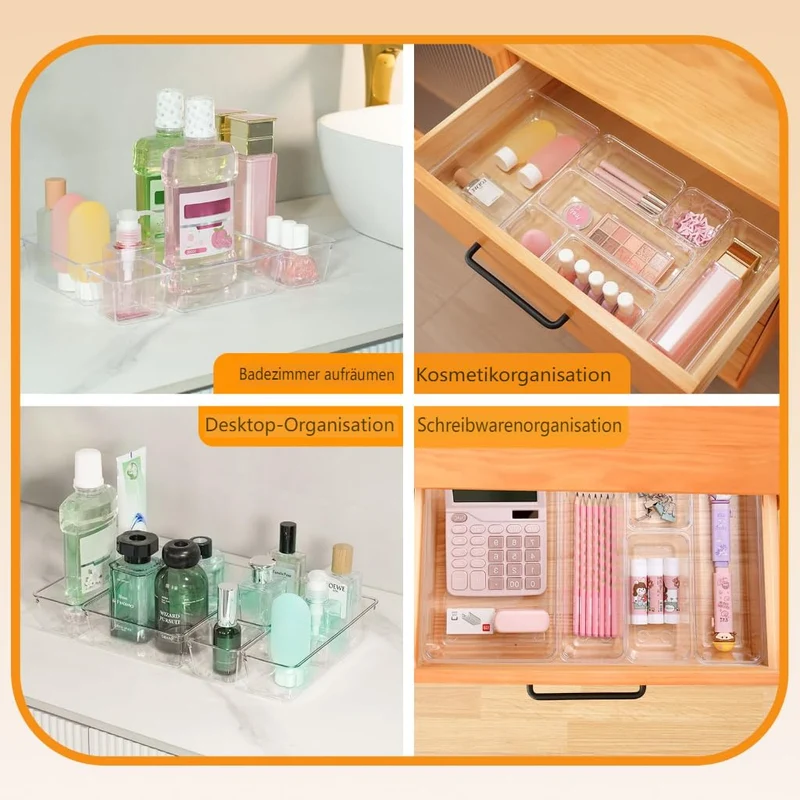 Schubladen Organizer, 25 Stück in 4 Größen, Kunststoff, Schminktisch und Make-up Organizer, Ordnungssystem (Transparent)