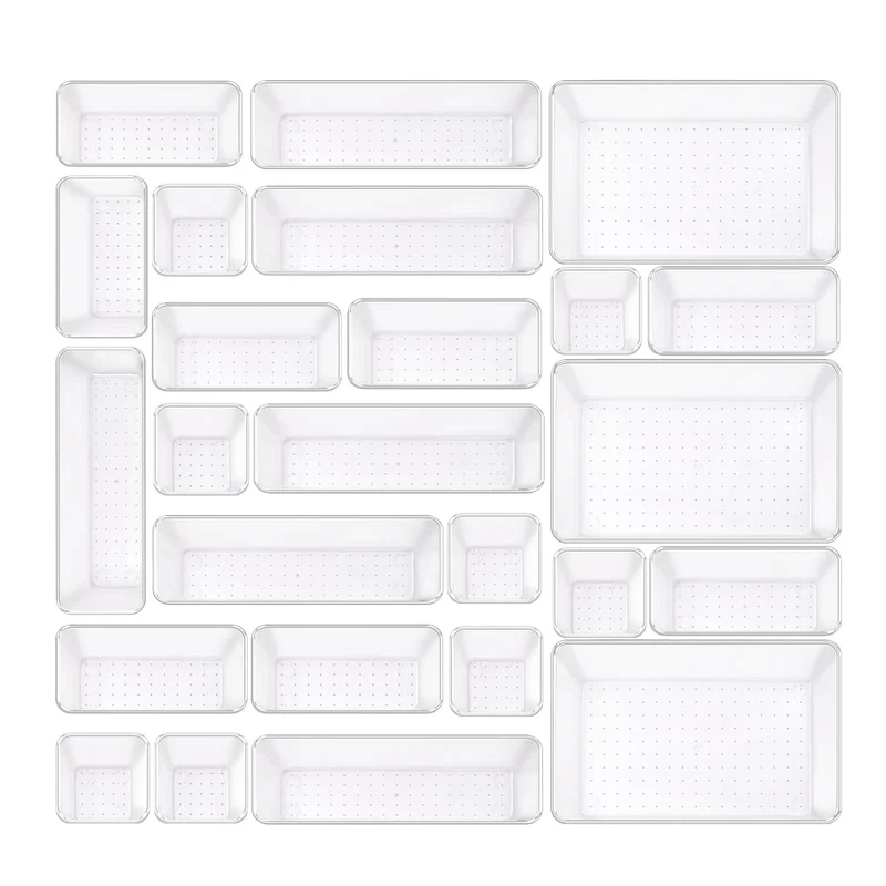 Schubladen Organizer, 25 Stück in 4 Größen, Kunststoff, Schminktisch und Make-up Organizer, Ordnungssystem (Transparent)