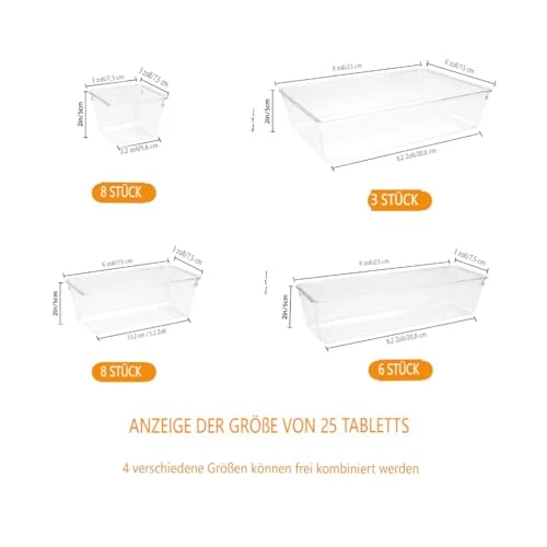 Schubladen Organizer, 25 Stück in 4 Größen, Kunststoff, Schminktisch und Make-up Organizer, Ordnungssystem (Transparent)
