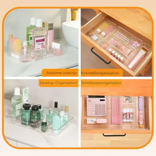 Schubladen Organizer, 25 Stück in 4 Größen, Kunststoff, Schminktisch und Make-up Organizer, Ordnungssystem (Transparent)