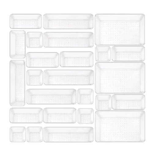 Schubladen Organizer, 25 Stück in 4 Größen, Kunststoff, Schminktisch und Make-up Organizer, Ordnungssystem (Transparent)