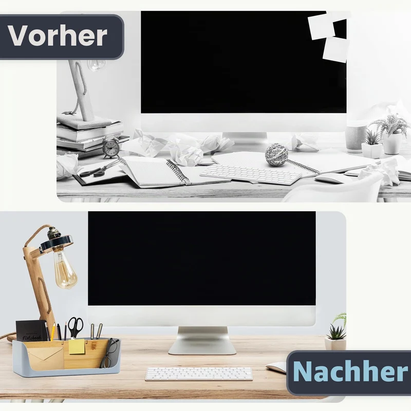 ECO Schreibtisch Organizer | Tisch- Büro- Kosmetik- Organizer | Handy & Tablet Halterung | Stiftehalter Schreibtisch | Briefablage | Serviettenhalter | Organizer box | (groß, grau)