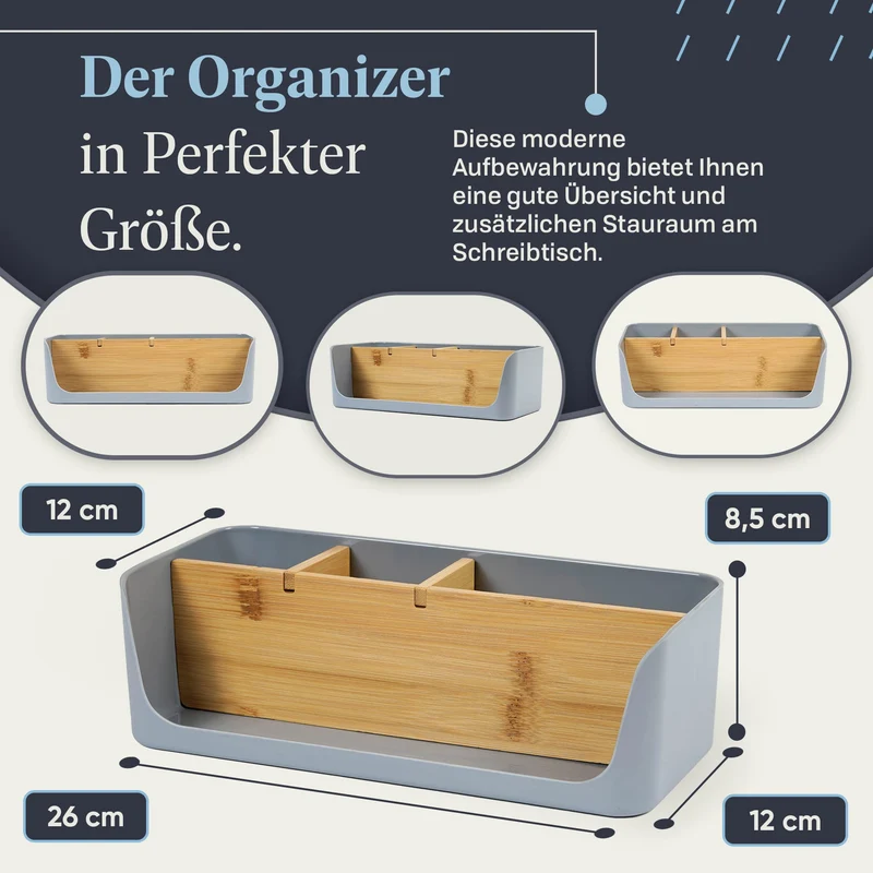 ECO Schreibtisch Organizer | Tisch- Büro- Kosmetik- Organizer | Handy & Tablet Halterung | Stiftehalter Schreibtisch | Briefablage | Serviettenhalter | Organizer box | (groß, grau)