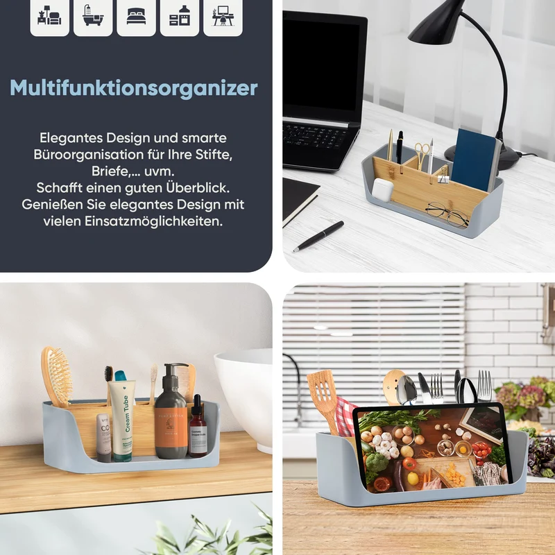 ECO Schreibtisch Organizer | Tisch- Büro- Kosmetik- Organizer | Handy & Tablet Halterung | Stiftehalter Schreibtisch | Briefablage | Serviettenhalter | Organizer box | (groß, grau)