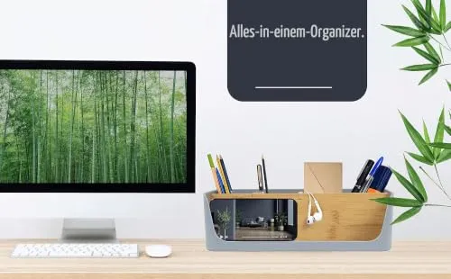 ECO Schreibtisch Organizer | Tisch- Büro- Kosmetik- Organizer | Handy & Tablet Halterung | Stiftehalter Schreibtisch | Briefablage | Serviettenhalter | Organizer box | (groß, grau)