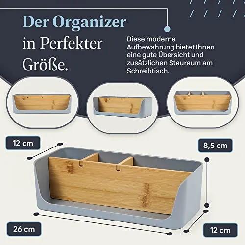 ECO Schreibtisch Organizer | Tisch- Büro- Kosmetik- Organizer | Handy & Tablet Halterung | Stiftehalter Schreibtisch | Briefablage | Serviettenhalter | Organizer box | (groß, grau)