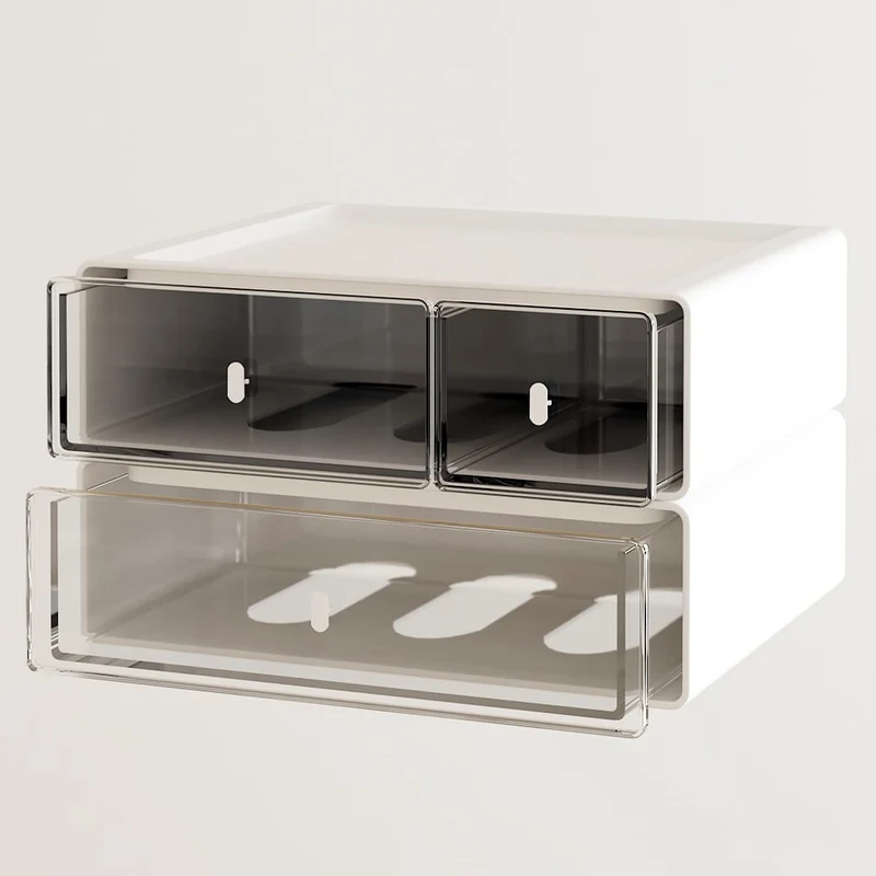 Schreibtisch Organisator Schubladen, Stapelbare Schreibtisch Aufbewahrungsbox mit 3 Schubladen, Weiße Aufbewahrungseinheit Schminke Schublade für Schreibwaren Zuhause Schule (2 flache Lagen)