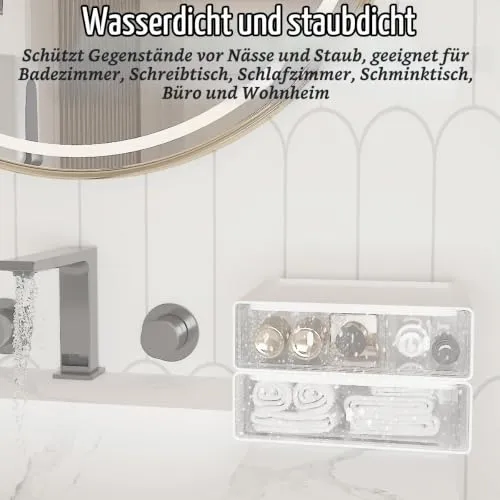 Schreibtisch Organisator Schubladen, Stapelbare Schreibtisch Aufbewahrungsbox mit 3 Schubladen, Weiße Aufbewahrungseinheit Schminke Schublade für Schreibwaren Zuhause Schule (2 flache Lagen)