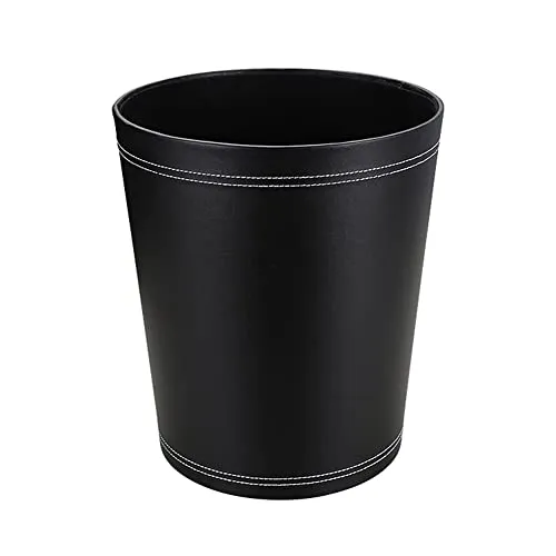 KINGFOM™ Klassisch Leder Papierkorb für Büro/Badezimmer/küche/Schlafzimmer (Schwarz)