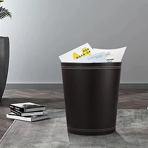 KINGFOM™ Klassisch Leder Papierkorb für Büro/Badezimmer/küche/Schlafzimmer (Schwarz)