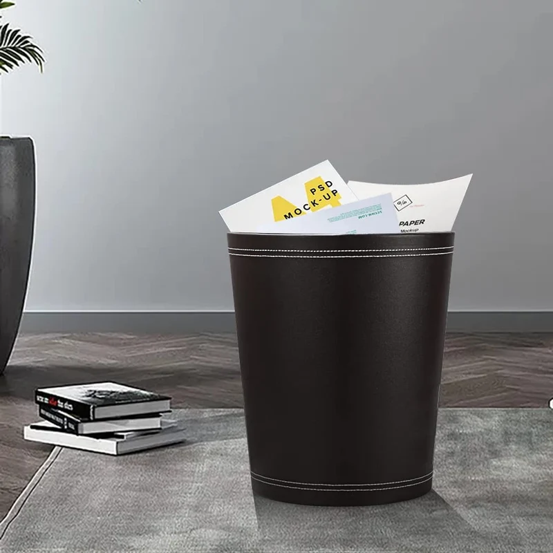 KINGFOM™ Klassisch Leder Papierkorb für Büro/Badezimmer/küche/Schlafzimmer (Schwarz)