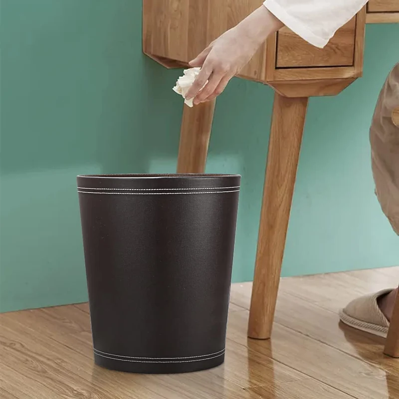 KINGFOM™ Klassisch Leder Papierkorb für Büro/Badezimmer/küche/Schlafzimmer (Schwarz)
