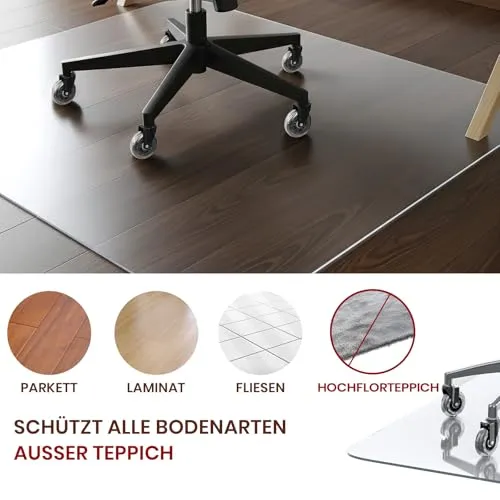 COSYLAND Bodenschutzmatte Bürostuhl – transparente, rutschfeste Stuhlunterlage für Teppich & Hartböden, Fußbodenschutz Bürostuhlunterlage – 90×120 cm, milchweiß