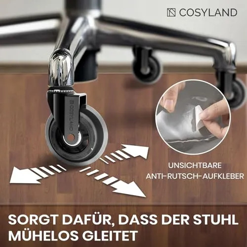 COSYLAND Bodenschutzmatte Bürostuhl – transparente, rutschfeste Stuhlunterlage für Teppich & Hartböden, Fußbodenschutz Bürostuhlunterlage – 90×120 cm, milchweiß