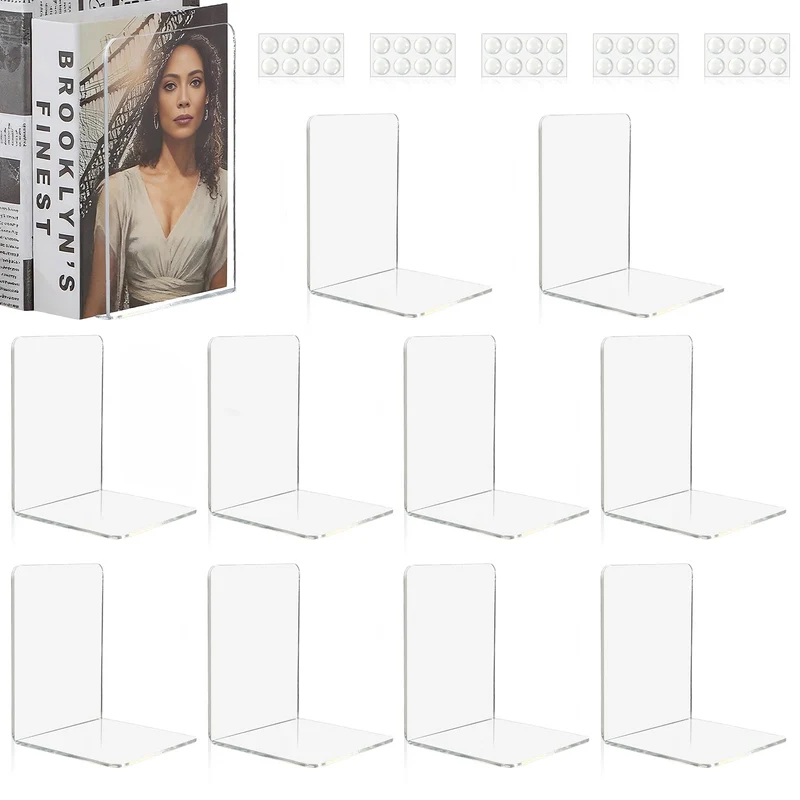 10 Stück Transparent Buchstützen, Acryl-Buchstützen für Regale