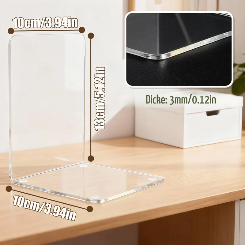 10 Stück Transparent Buchstützen, Acryl-Buchstützen für Regale