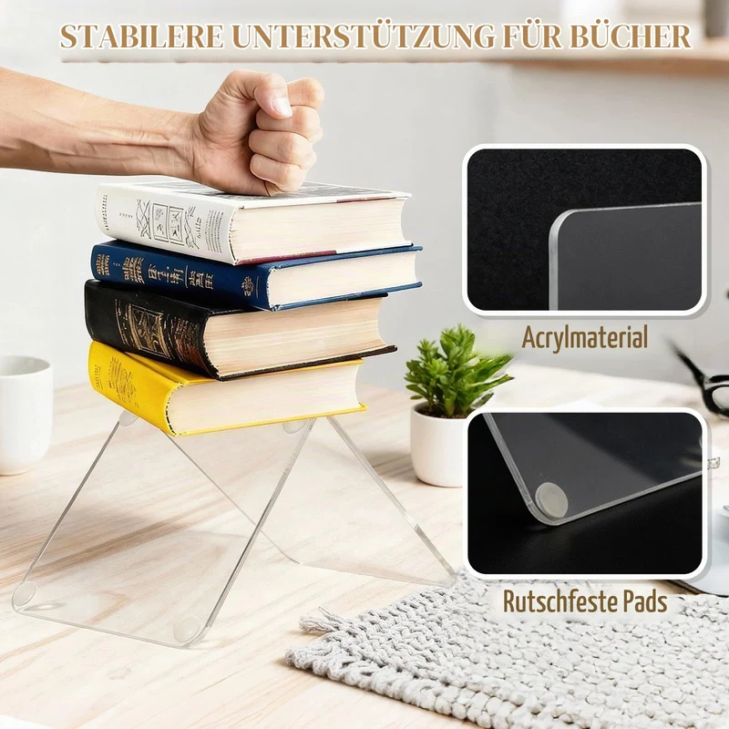 10 Stück Transparent Buchstützen, Acryl-Buchstützen für Regale