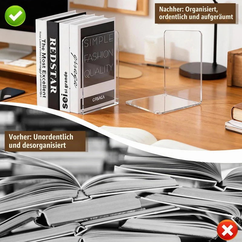 10 Stück Transparent Buchstützen, Acryl-Buchstützen für Regale