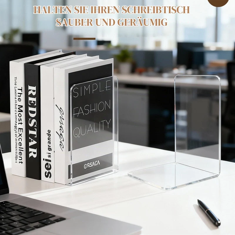 10 Stück Transparent Buchstützen, Acryl-Buchstützen für Regale