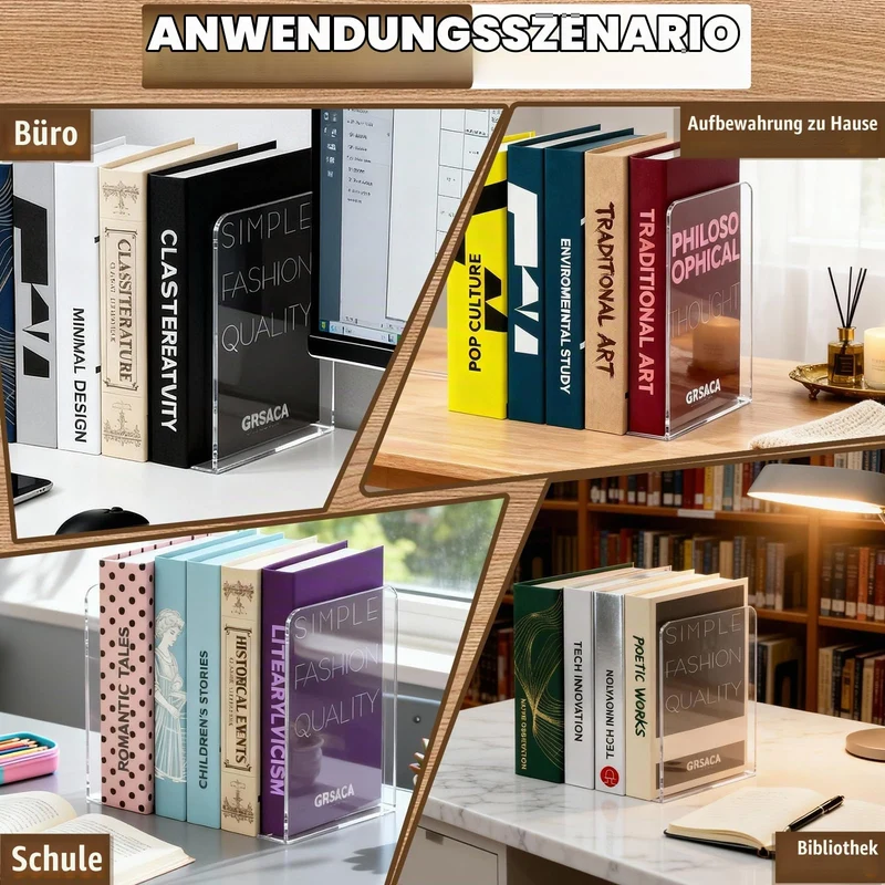 10 Stück Transparent Buchstützen, Acryl-Buchstützen für Regale