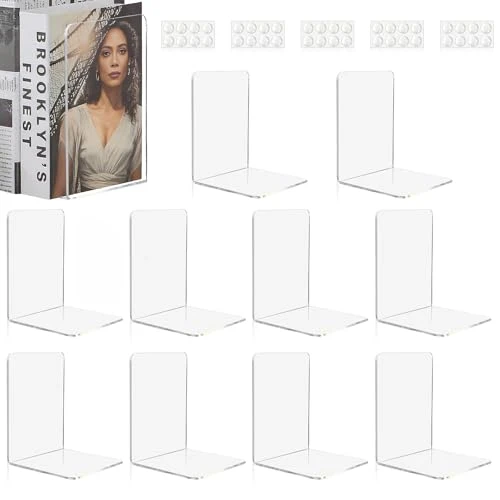 10 Stück Transparent Buchstützen, Acryl-Buchstützen für Regale