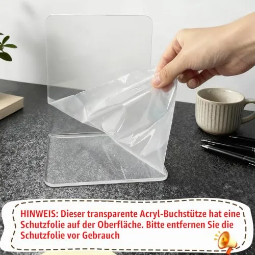 10 Stück Transparent Buchstützen, Acryl-Buchstützen für Regale