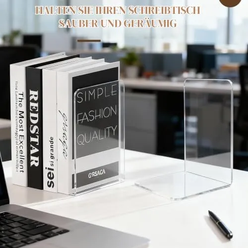 10 Stück Transparent Buchstützen, Acryl-Buchstützen für Regale