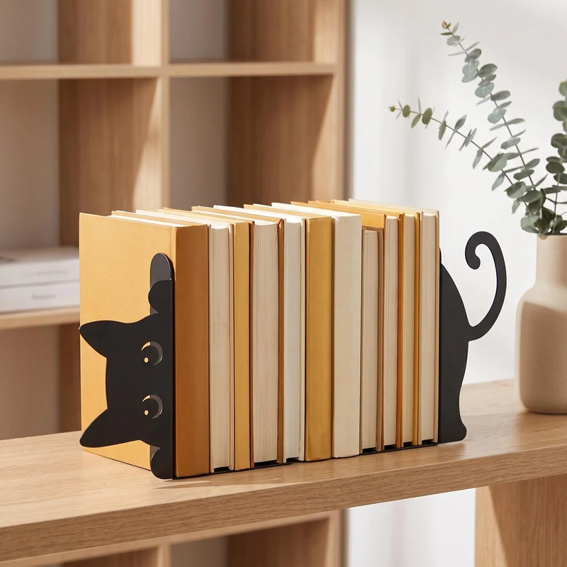 Buchstützen Metall Schwarz im Versteckspiel-Design Dekorative