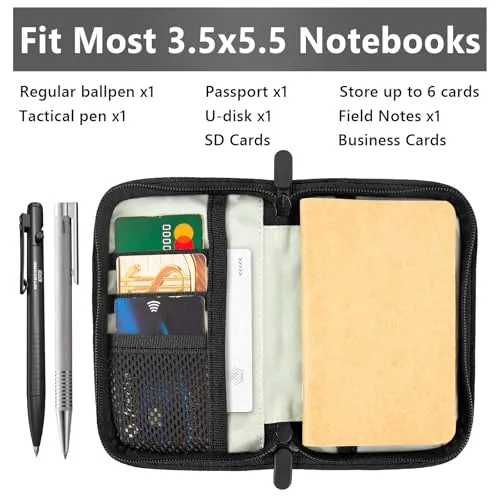 Field Notes Notizbücher-Hülle für 8,9 x 14,9 cm große Taschen-Notizbuchhülle mit Reißverschluss, Stifthalter, wasserabweisend, Steno-Notizbuchhülle für Tagebuch, Notizbuch, Planer, edles gewachstes