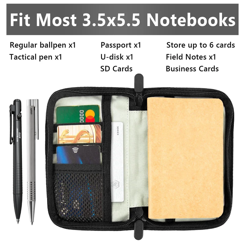 Field Notes Notizbücher-Hülle für 8,9 x 14,9 cm große Taschen-Notizbuchhülle mit Reißverschluss, Stifthalter, wasserabweisend, Steno-Notizbuchhülle für Tagebuch, Notizbuch, Planer, edles gewachstes