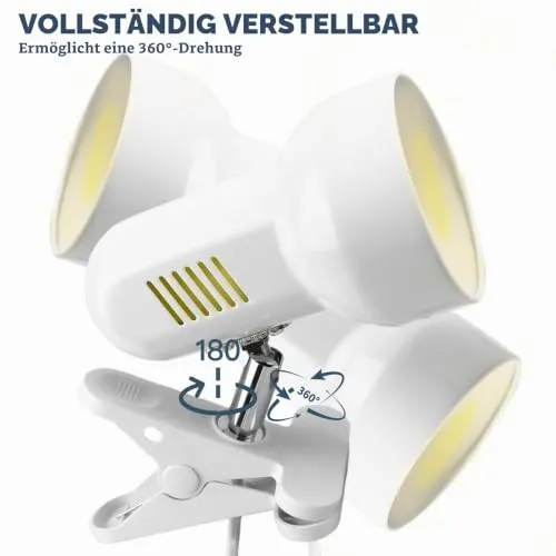 Klemmleuchte Verstellbar: E27 Fassung Keramiklampensockel Schreibtischlampe, Weiß Klemmlampe mit Stecker und Schalter, Nachttischlampe, für Lesen, Arbeiten und Lernen (Ohne Birne)