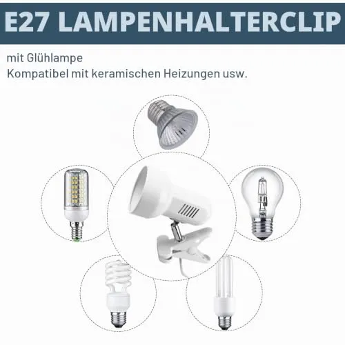 Klemmleuchte Verstellbar: E27 Fassung Keramiklampensockel Schreibtischlampe, Weiß Klemmlampe mit Stecker und Schalter, Nachttischlampe, für Lesen, Arbeiten und Lernen (Ohne Birne)