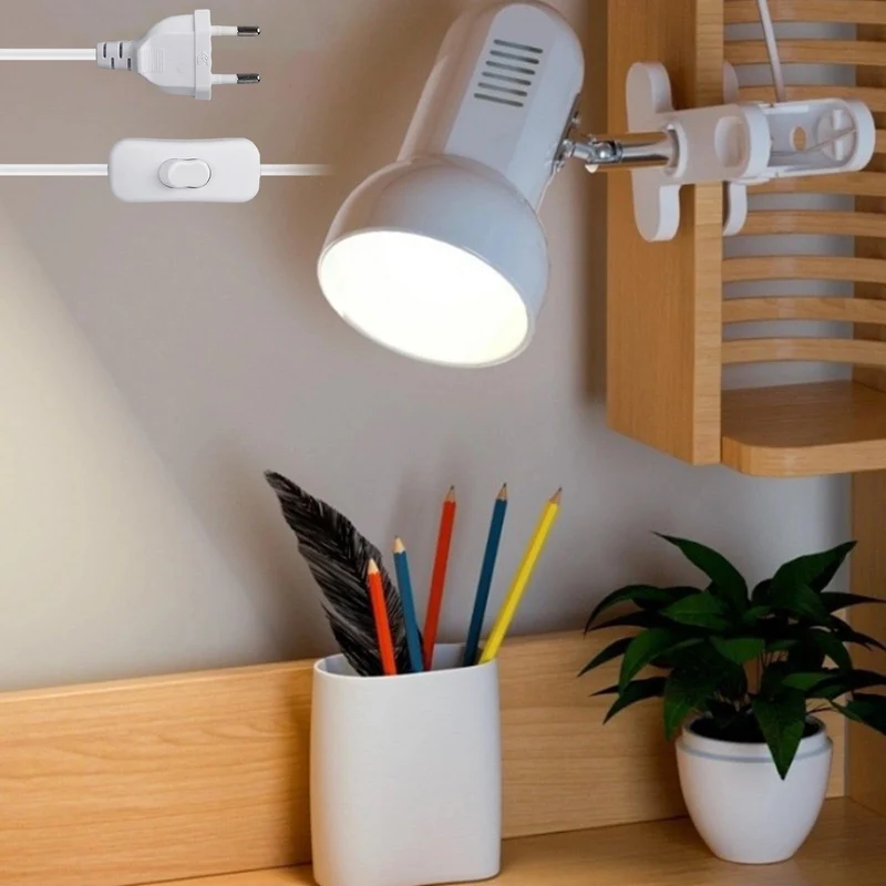 Klemmleuchte Verstellbar: E27 Fassung Keramiklampensockel Schreibtischlampe, Weiß Klemmlampe mit Stecker und Schalter, Nachttischlampe, für Lesen, Arbeiten und Lernen (Ohne Birne)