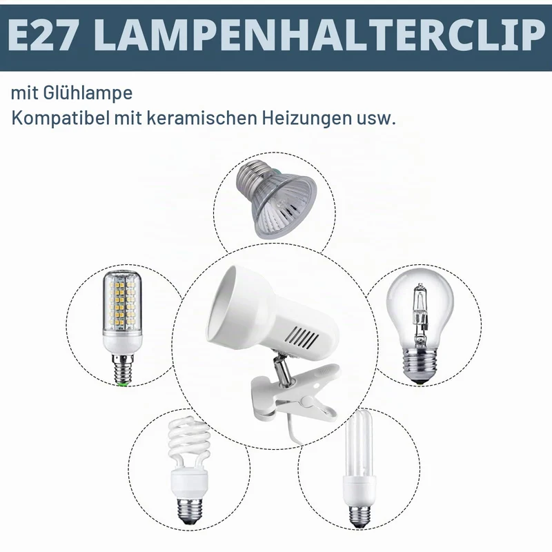 Klemmleuchte Verstellbar: E27 Fassung Keramiklampensockel Schreibtischlampe, Weiß Klemmlampe mit Stecker und Schalter, Nachttischlampe, für Lesen, Arbeiten und Lernen (Ohne Birne)