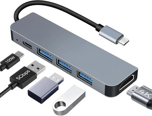 USB C Hub PD100W,4K HDMI, 3*USB A Datenports USB-C Hub Docking Station USBC Adapter Multiportadapter für MacBook Pro/Air, iPad Pro/Air, iPhone 16 Serie, Galaxy S24,Steam Deck usw.