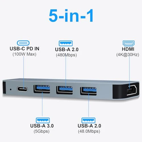 USB C Hub PD100W,4K HDMI, 3*USB A Datenports USB-C Hub Docking Station USBC Adapter Multiportadapter für MacBook Pro/Air, iPad Pro/Air, iPhone 16 Serie, Galaxy S24,Steam Deck usw.