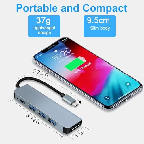 USB C Hub PD100W,4K HDMI, 3*USB A Datenports USB-C Hub Docking Station USBC Adapter Multiportadapter für MacBook Pro/Air, iPad Pro/Air, iPhone 16 Serie, Galaxy S24,Steam Deck usw.