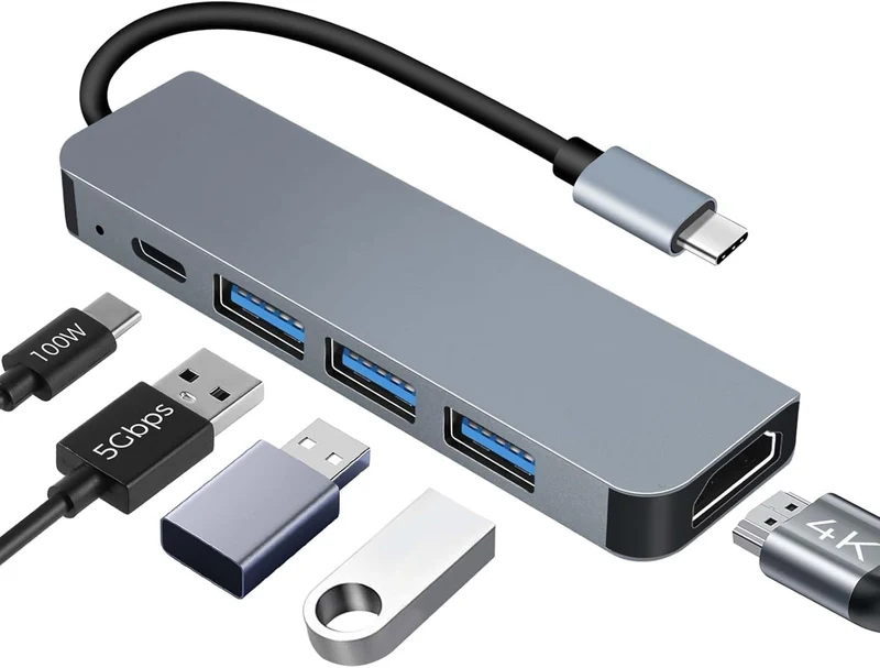 USB C Hub PD100W,4K HDMI, 3*USB A Datenports USB-C Hub Docking Station USBC Adapter Multiportadapter für MacBook Pro/Air, iPad Pro/Air, iPhone 16 Serie, Galaxy S24,Steam Deck usw.