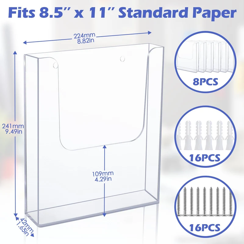 Ripeng Prospekthalter, Wandhalterung, 21,6 x 27,9 cm, transparenter Flyer-Halter, Acryl, Zeitschriftenhalter, Heft, Präsentationsständer, Kunststoff, für Post, Broschüren, Literaturhalter für