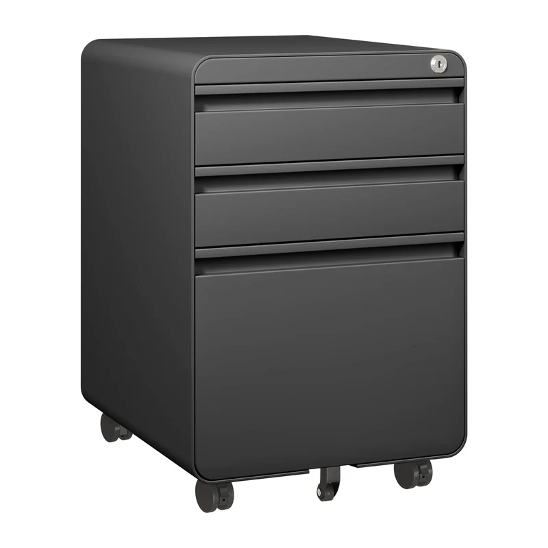 Dripex Metall Rollcontainer Stahl Rollcontainer mit 3 Schubladen und Hängeregistratur Abschließbarer Büroschrank Bürocontainer 5 Räder Aktenschrank 40 x 45 x 60 cm