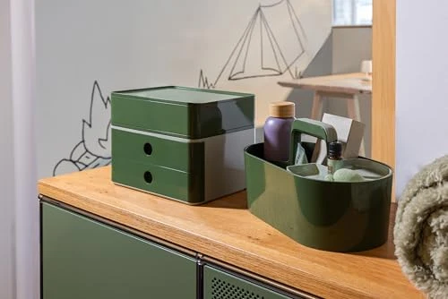 HAN Schubladenbox Allison SMART-BOX mit 2 Schubladen und Trennwand, Kabelführung, stapelbar, Utensilienbox für Büro, Schreibtisch Küche, möbelschonende Gummifüße, 1120-40, hochglänzed grün