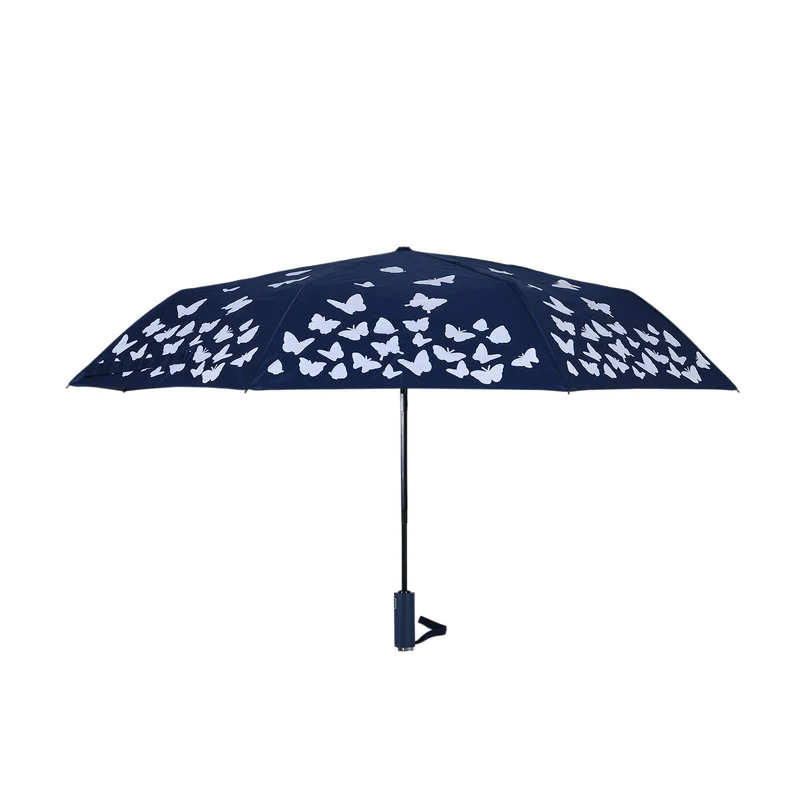 Farbwechsel-Schmetterlingsregenschirm - Farbverwandlung bei Nässe, Marineblau, Durchmesser 103 cm, Länge 25 cm,