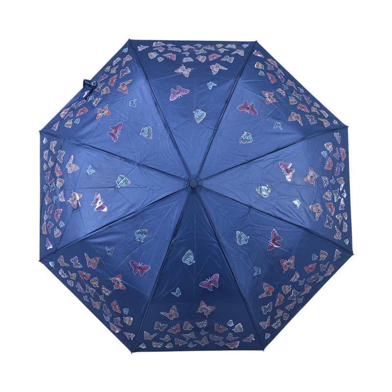 Farbwechsel-Schmetterlingsregenschirm - Farbverwandlung bei Nässe, Marineblau, Durchmesser 103 cm, Länge 25 cm,