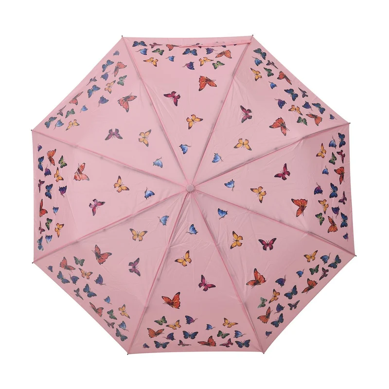 Farbwechsel-Schmetterlingsregenschirm - Farbverwandlung bei Nässe, Marineblau, Durchmesser 103 cm, Länge 25 cm,