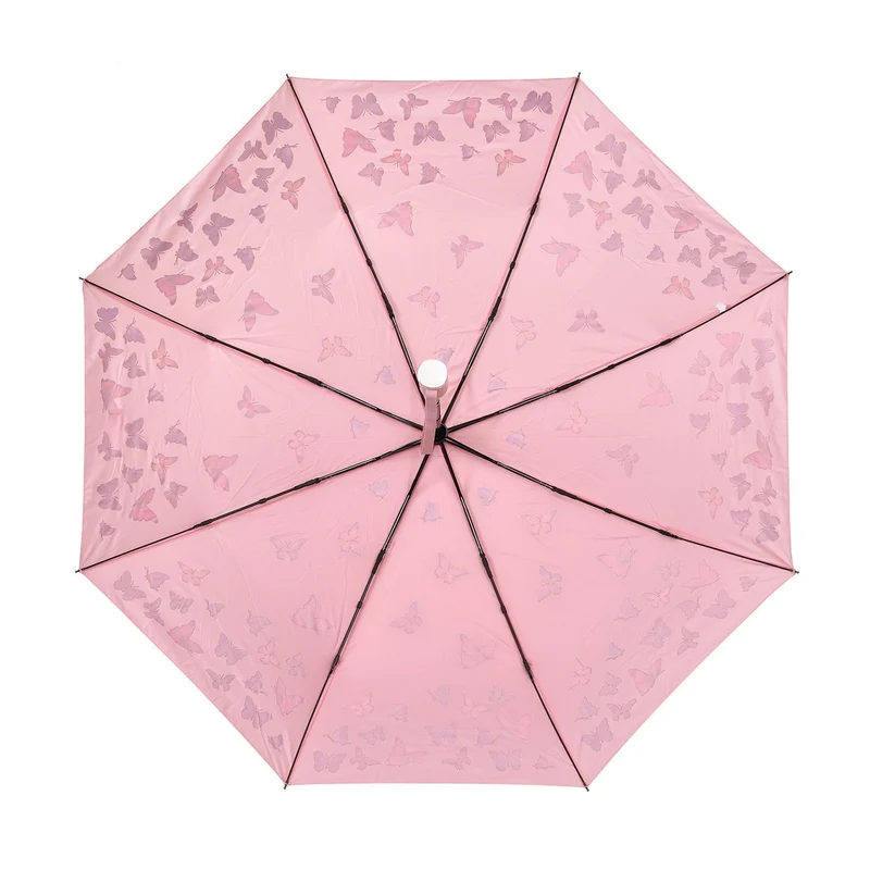Farbwechsel-Schmetterlingsregenschirm - Farbverwandlung bei Nässe, Marineblau, Durchmesser 103 cm, Länge 25 cm,