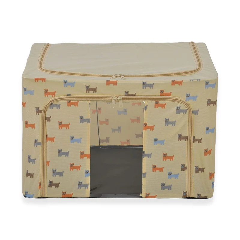 Faltbare Aufbewahrungsbox aus Stoff, 66 Liter offen, Größe 50x40x33cm gefaltet, Beige