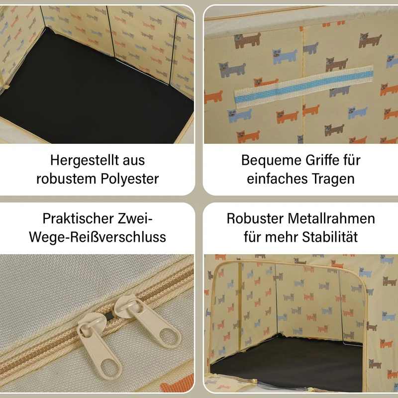 Faltbare Aufbewahrungsbox aus Stoff, 66 Liter offen, Größe 50x40x33cm gefaltet, Beige